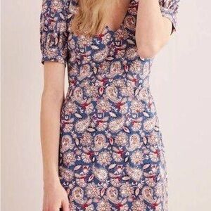 Boden Puff Sleeve V-Neck Paisley Mini Dress